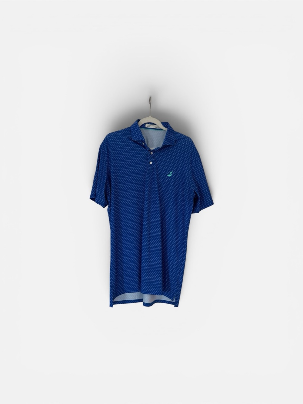 Men's Blue Micro-Print Polo Shirt with Contrast Logo